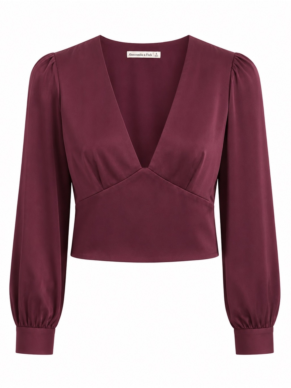 Abercrombie & Fitch Plum Satin V-Neck Cropped Blouse Size S
